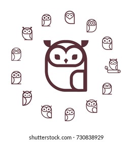 Vector round frame with owls line icon. Cartoon style, flat vector illustration for design.