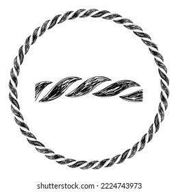 Vector round frame. Pen or pencil drawing border. Pirate rope