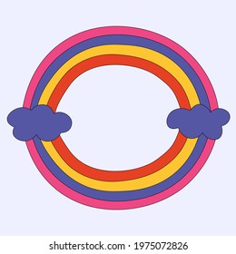 vector round frame rainbow.Gradient stripes ribbon.Hiooie childish sphere.Summer surfing design elements in funky style 60s 70s.Ellipse of blue colored stripes seamless.isolated vintage hand drawn