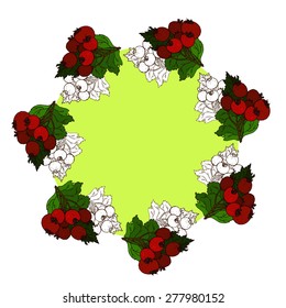 Vector round frame with red berries for your design