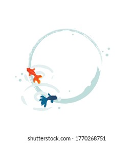 Vector round frame with red and black goldfish