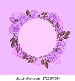 Vector round frame of roses. Illustration wreath of flowers.