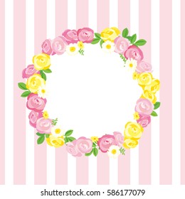 Vector round frame of roses. Illustration wreath of flowers.