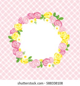 Vector round frame of roses. Illustration wreath of flowers.
