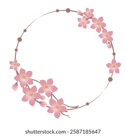 Vector round frame with sakura flowers. Flat style illustration