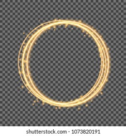 Vector round frame. Shining circle banner. Isolated on black transparent background. Vector illustration