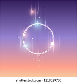 Vector round frame  shining circle banner illustration for web and print, bright background , motion magic circle purple orange violet down colors