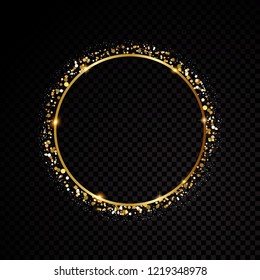 Vector round frame. Shining circle banner. Isolated on black transparent background. Vector illustration