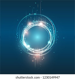 Vector round frame  shining circle banner illustration for web and print, bright background , motion magic circle purple orange violet down colors