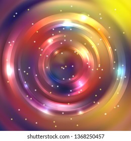 Vector round frame. Shining circle banner. Vector design. Glowing spiral. Brown, yellow colors.