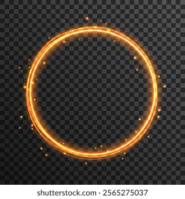 Vector round frame. Shining circle banner. Abstract light lines of movement and speed with white color glitters.  Isolated on transparent background. Vector illustration, eps 10.