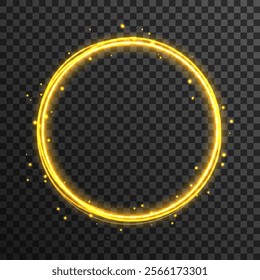 Vector round frame. Shining circle banner. Abstract light lines of movement and speed with white color glitters.  Isolated on transparent background. Vector illustration, eps 10.