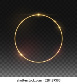 Vector round frame. Shining circle banner. Isolated on black transparent background. Vector illustration, eps 10.