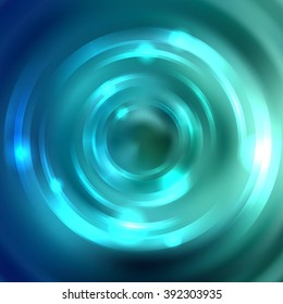 Vector round frame.  Shining circle banner. Vector design. Glowing spiral. Blue color. 