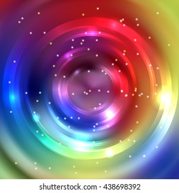 Vector round frame. Shining circle banner. Glowing spiral.  Colorful background. 
