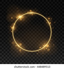 Vector round frame. Shining circle banner. Isolated on black transparent background. Vector illustration, eps 10.