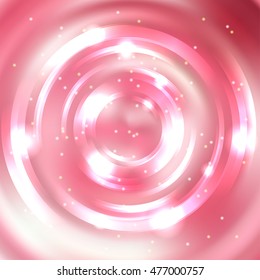 Vector round frame. Shining circle banner. Glowing spiral. Vector illustration. Pastel  pink, white, colors