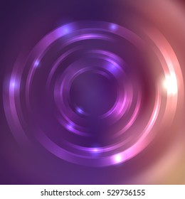 Vector round frame. Shining circle banner. Glowing spiral. Vector illustration.  Pink, purple, violet colors 