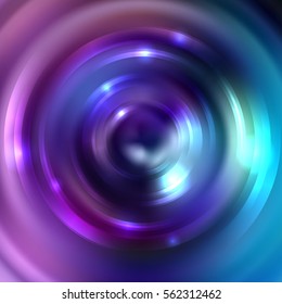 Vector round frame.  Shining circle banner. Vector design. Glowing spiral. Pink, purple, blue colors. 