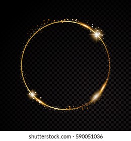 Vector round frame. Shining circle banner. Isolated on black transparent background. Vector illustration