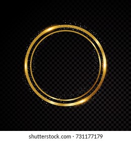 Vector round frame. Shining circle banner. Isolated on black transparent background. Vector illustration