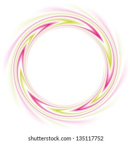 Vector round frame of swirling lines of waving bright pink and green color