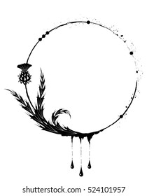 vector round frame with thistle in black and white