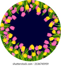 Vector Round frame of tulips 