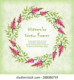 Vector round frame with watercolor  floral elements. Place for your text. Perfect for greetings, invitations, announcement, web design.