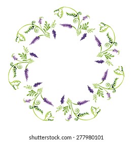 Vector round frame with watercolor flowers for your design