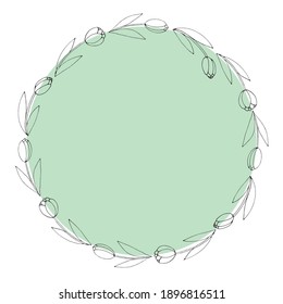 Vector round frame, wreath from outline tulips. Spring flowers. Hand drawn doodle isolated. Background, border, decoration for greeting card, invitation, Valentine's, Women's or Mother day