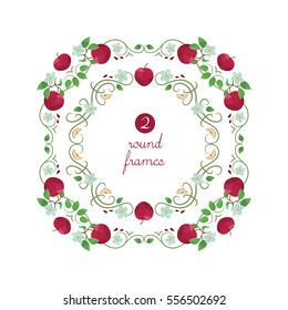 Vector round frames with apple seed and leaves