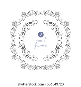 Vector round frames with dark-grey snowflakes