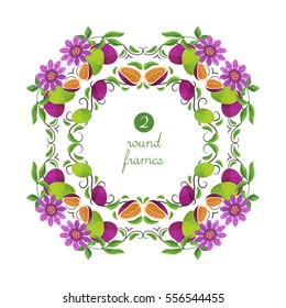 Vector round frames with passionfruit and flower