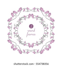 Vector round frames with pink butterfly