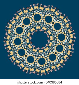 Vector round geometric circle. Vintage elegant style with blue background.