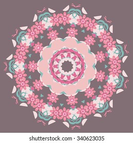Vector round geometric circle. Vintage style with pastel colors.