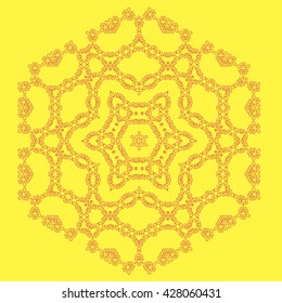 Vector Round Geometric Ornament Isolated on Yellow Background