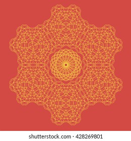Vector Round Geometric Ornament Isolated on Red Background