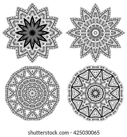 Vector Round Geometric Ornaments Set Isolated on White Background