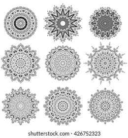 Vector Round Geometric Ornaments Set Isolated on White Background