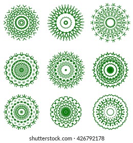 Vector Round Geometric Ornaments Set Isolated on White Background