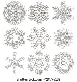 Vector Round Geometric Ornaments Set Isolated on White Background