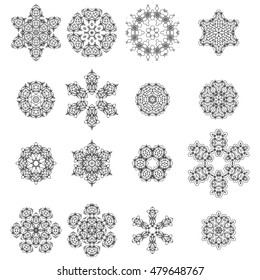 Vector Round Geometric Ornaments Set Isolated on White Background