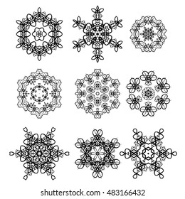 Vector Round Geometric Ornaments Set Isolated on White Background