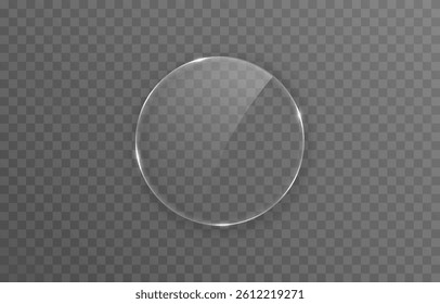 Vector round glass png. Window or glass surface on isolated transparent background.