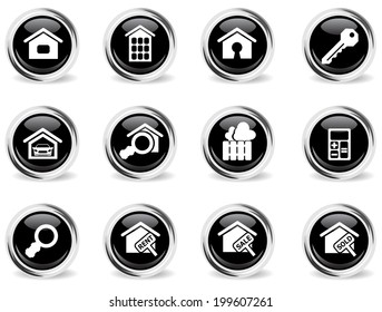 vector round glossy real estate icon set 