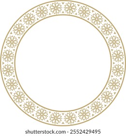 Vector round gold ancient Russian ornament. Slavic border, frame. Circle, ring. Painting of the royal chambers.
