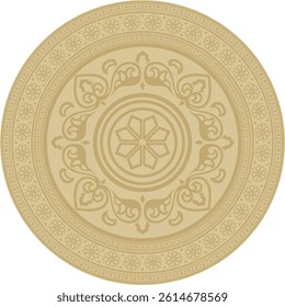 Vector round gold ancient Russian ornament. Slavic border, frame. Circle, ring. Painting of the royal chambers.
