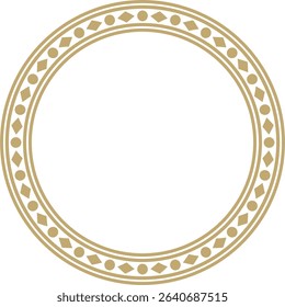 Vector round gold ancient Russian ornament. Slavic border, frame. Circle, ring. Painting of the royal chambers.
